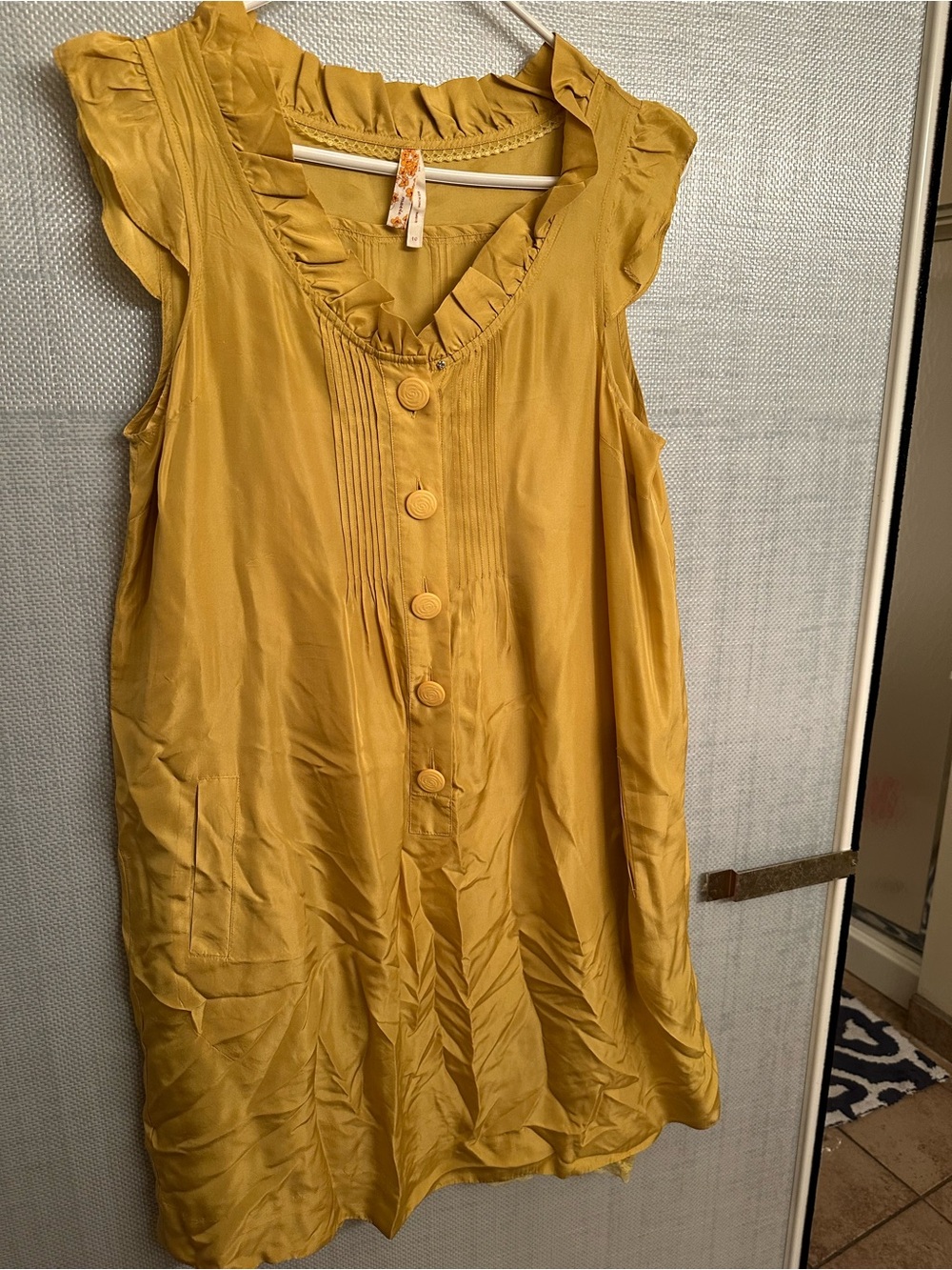 Anthropologie Maeve Silk Mustard Yellow Ruffle-Trim Women’s Dress sz 10